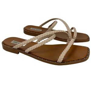 Steve Madden Tan Footbed Sandals with Cream Braided Straps